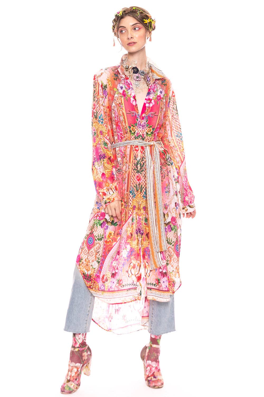 Bohemian Goddess Shirt-Dress: Bohemian Peach / Small