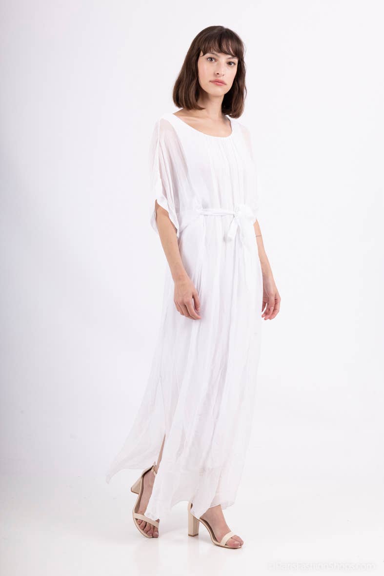 Long Silk Dress - 50% silk - 50% viscose / White / One size
