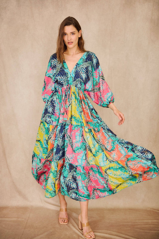 Bohemian silk mix long dress -  One size