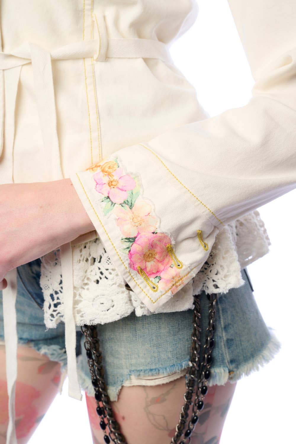 Cream Jacket With Lace Trim: Natural Ivory / Small