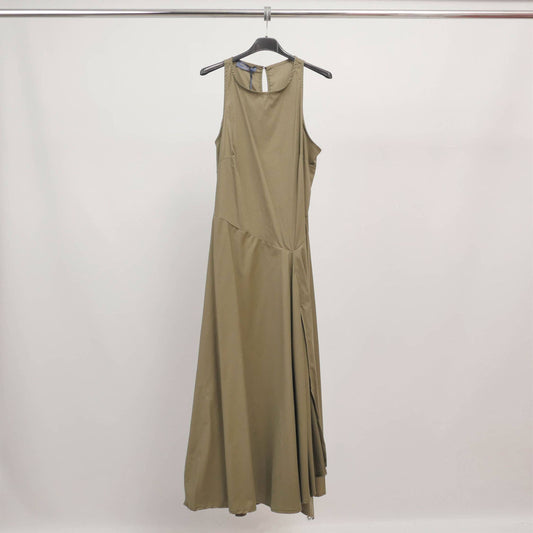 Sleeveless asymmetric long dress in Khaki- Size 10-12