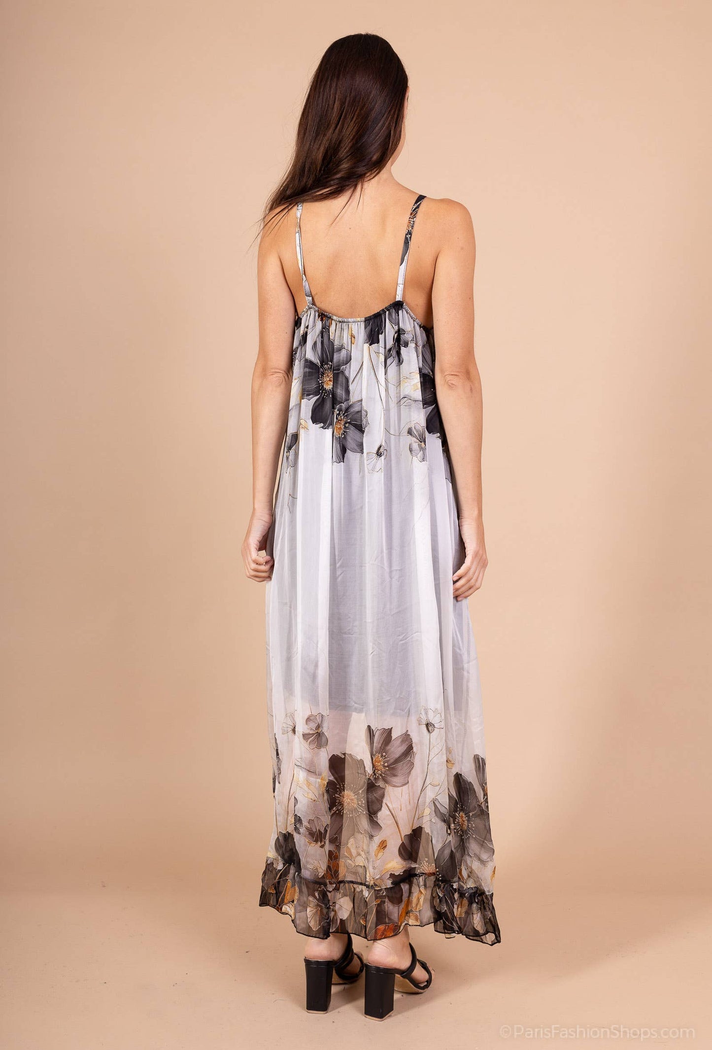 Floral ruffled silk viscose dress - fits S to M