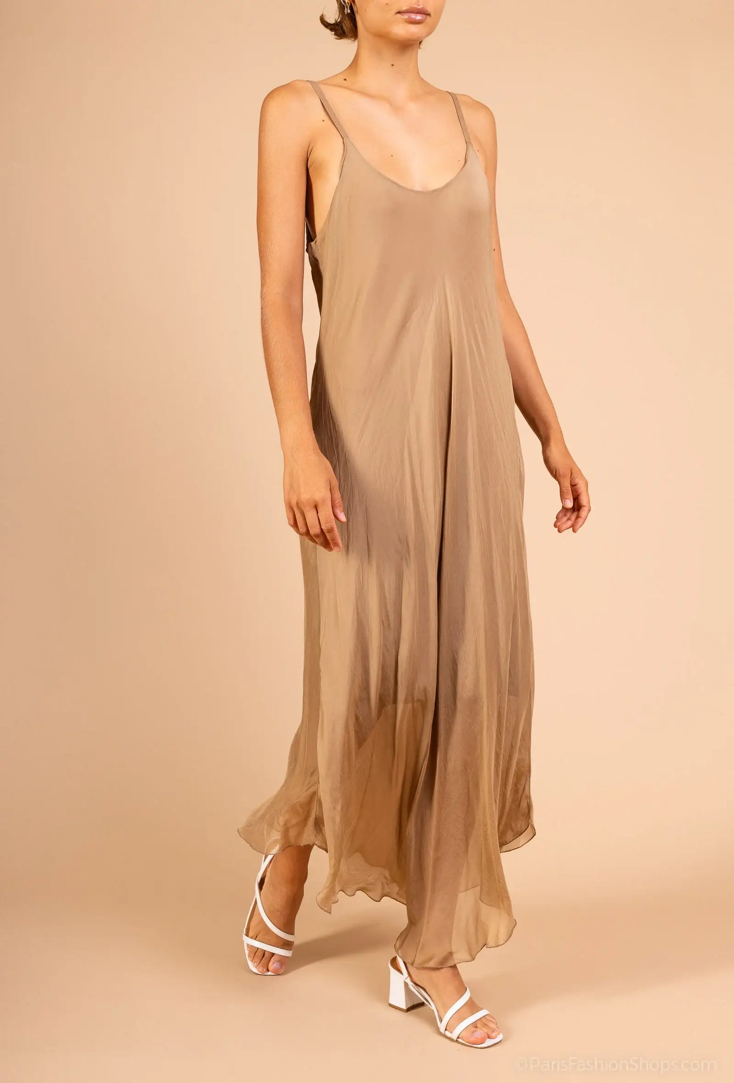 Bias-cut silk dress: 30% silk 70% viscose / Camel / Small