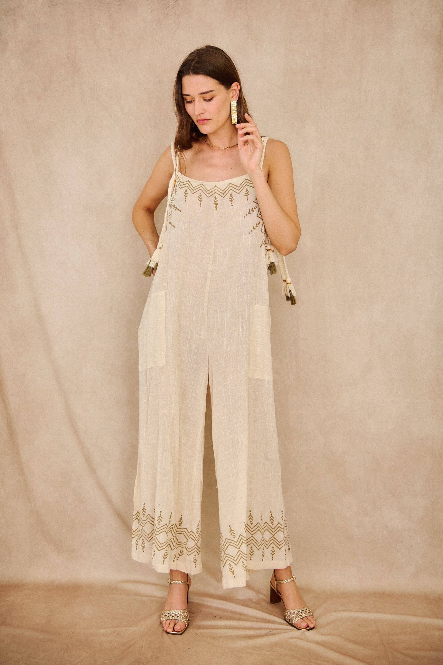 Linen look Cotton bohemian jumpsuit