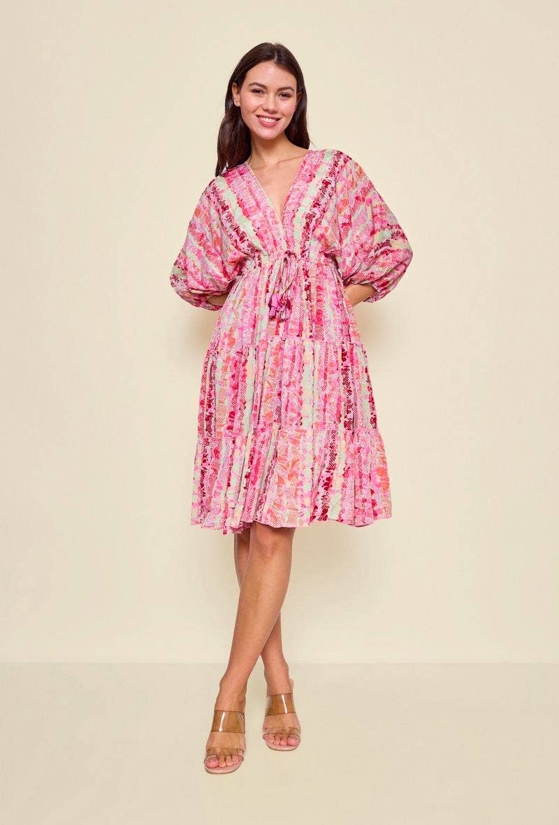 Short A-line silk dress with print - One size