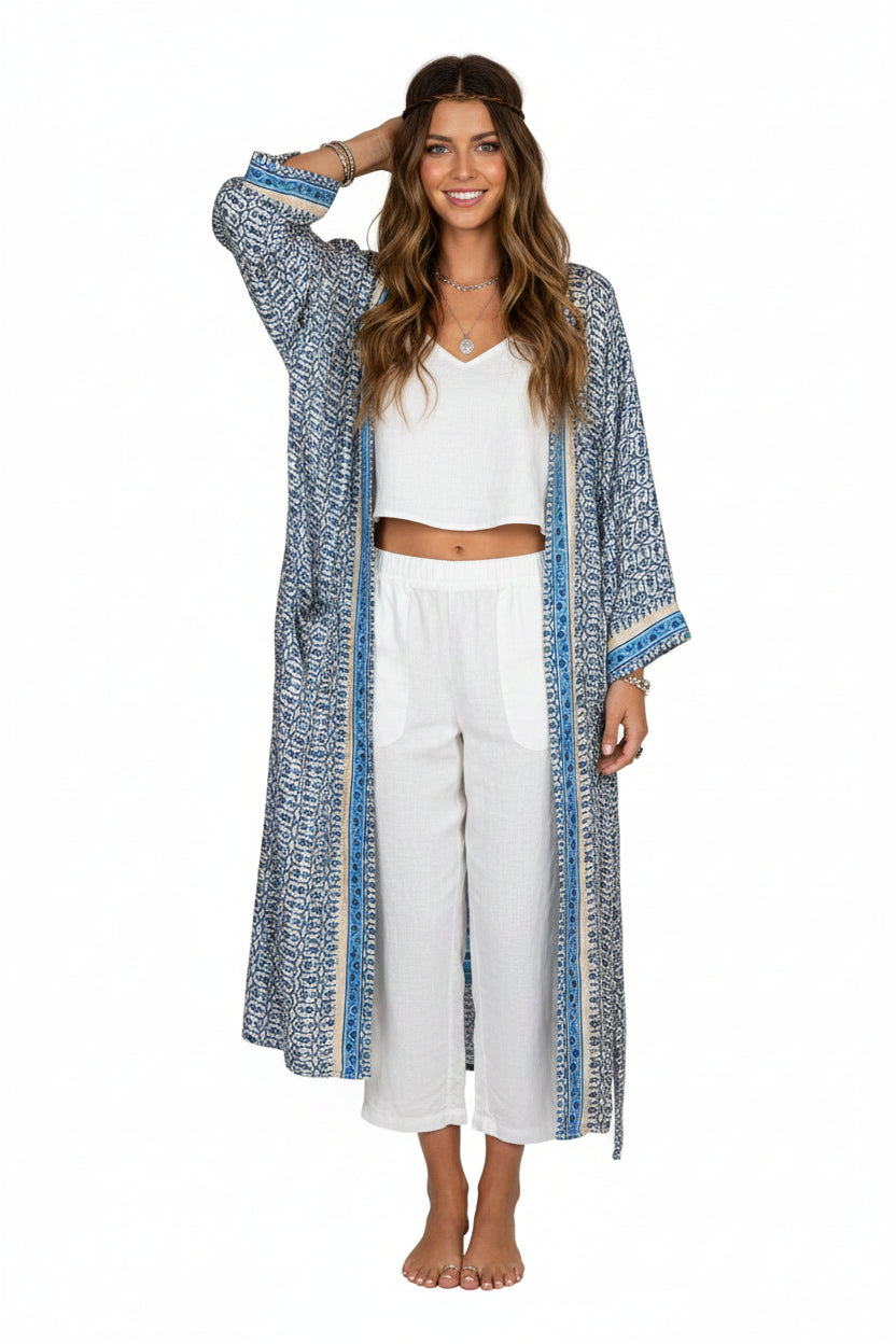 Recycle Silk Women Kimono Boho Robe Beach Spa Cover up