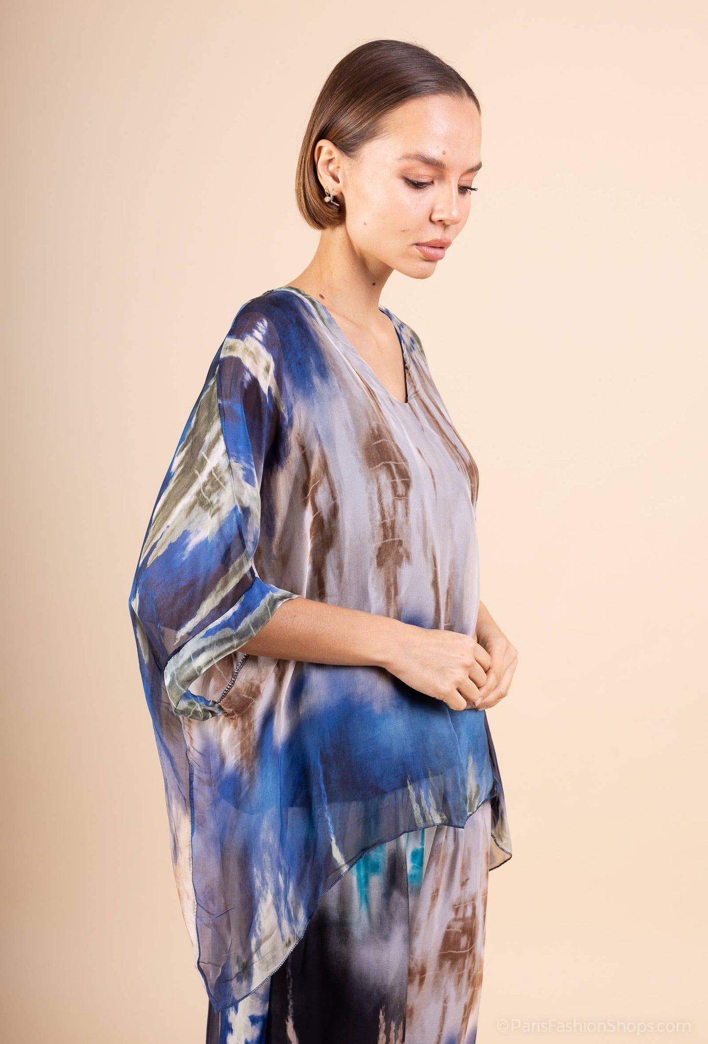Printed silk top in Navy- Size S to M