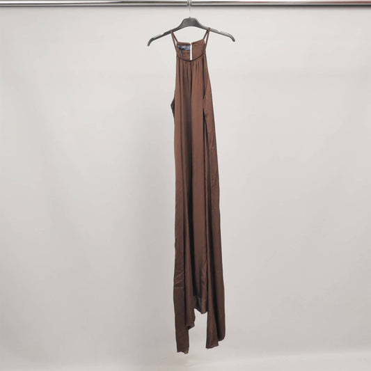 Long fluid racerback dress in Brown- Made in Italy- Size 10 to 12