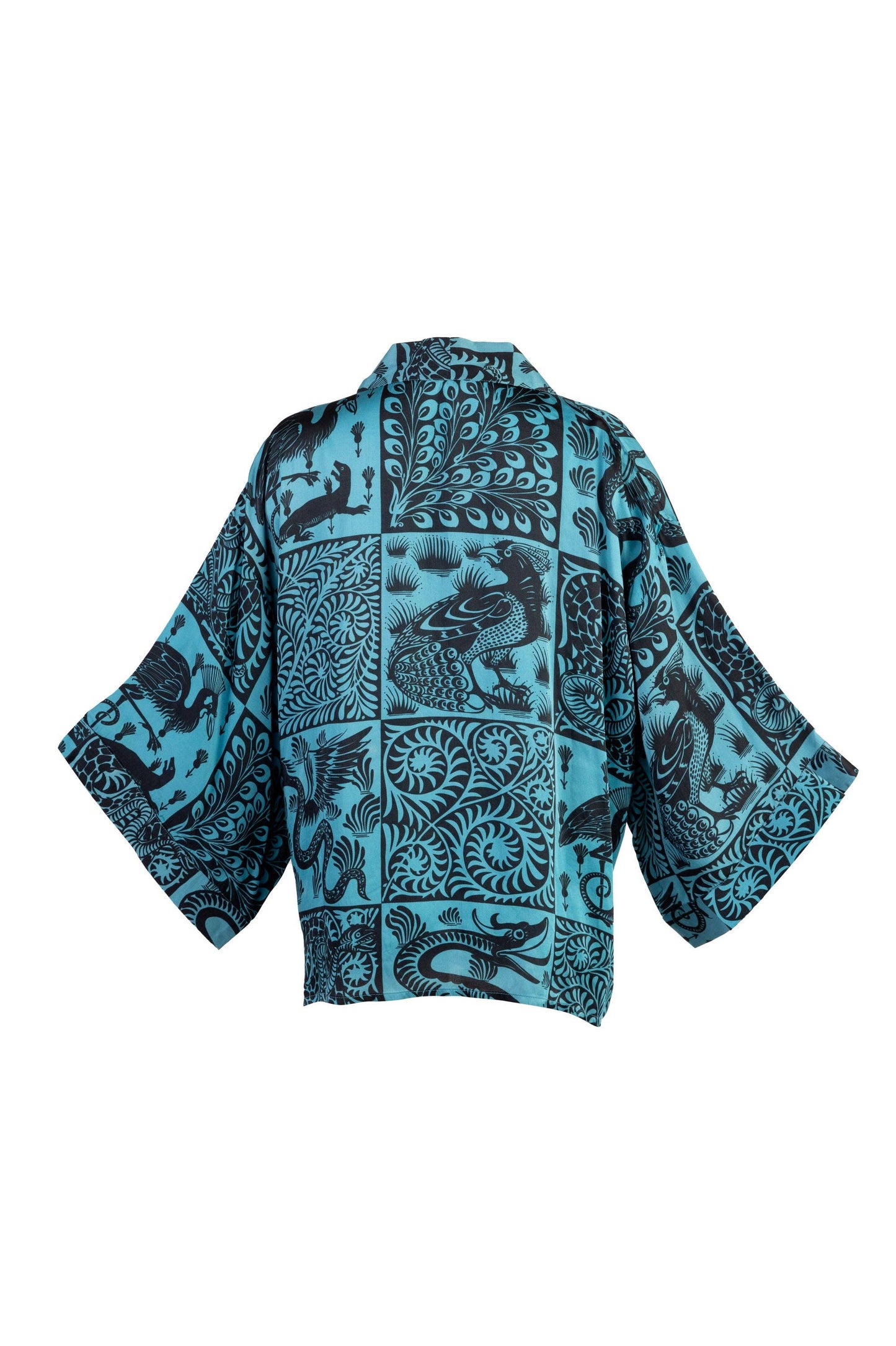 Birds & Beasts Teal & Black Short Kimono: One Size