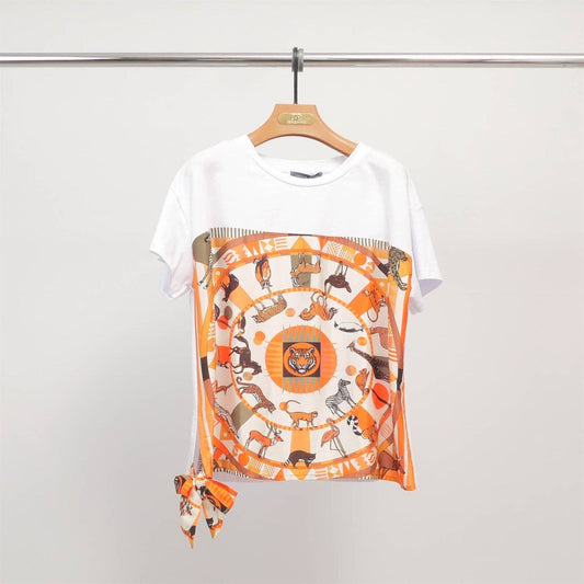 Jungle print T-shirt with knot- Made in Italy- One Size 10 to 12
