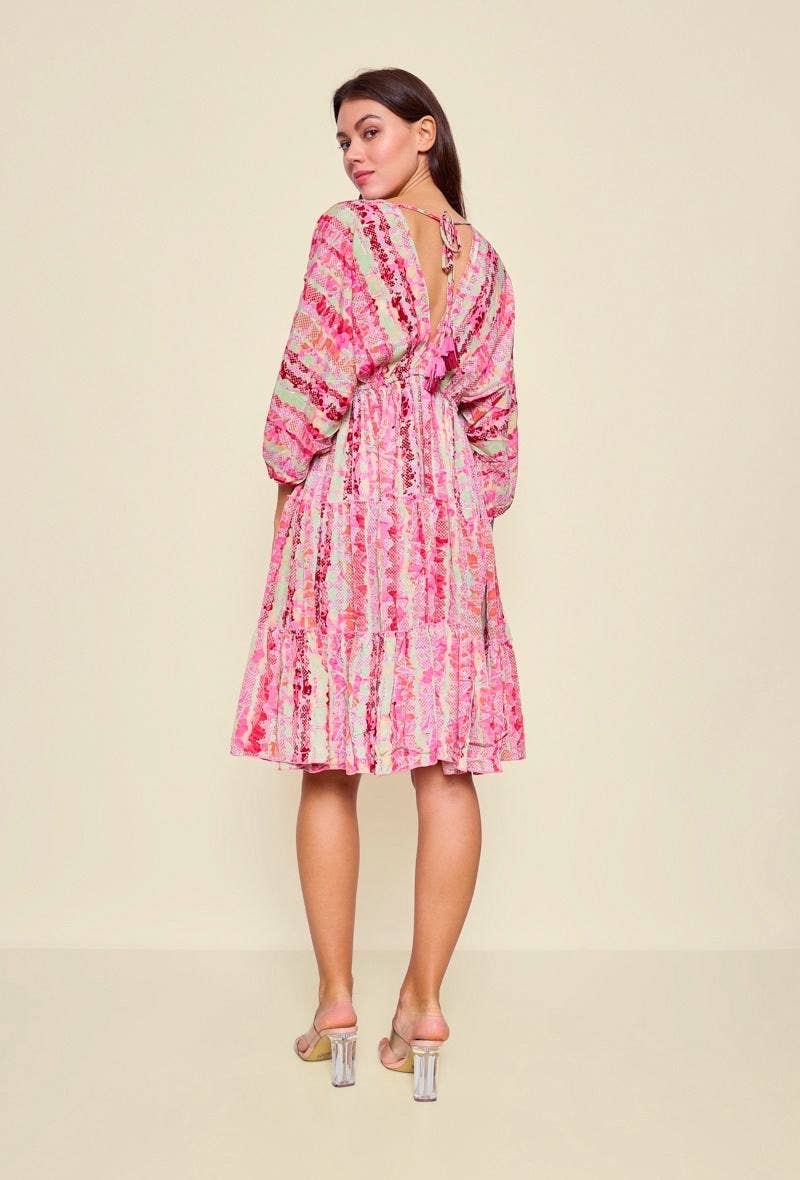 Short A-line silk dress with print - One size