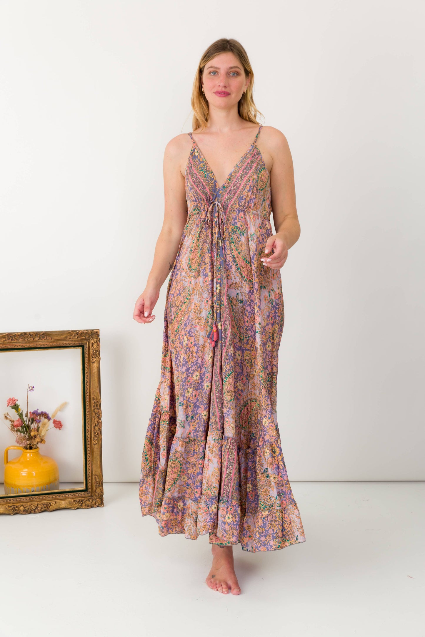 Bohemian silk dress-One size