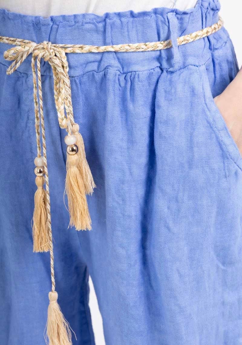 100% Linen Pants in Cornflower Blue- One Size