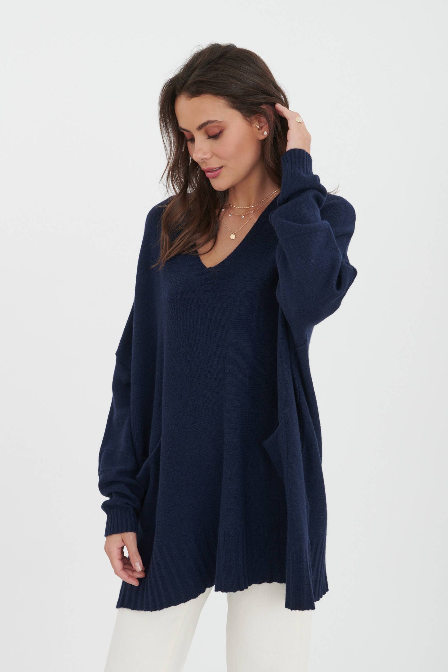 Italian V-neck sweater tunic in Green / One size