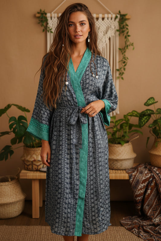 Recycle Silk Women Kimono Beach Spa Cover up