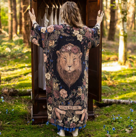 Lionheart Opera Duster w/ botanicals & Narnia inspired print