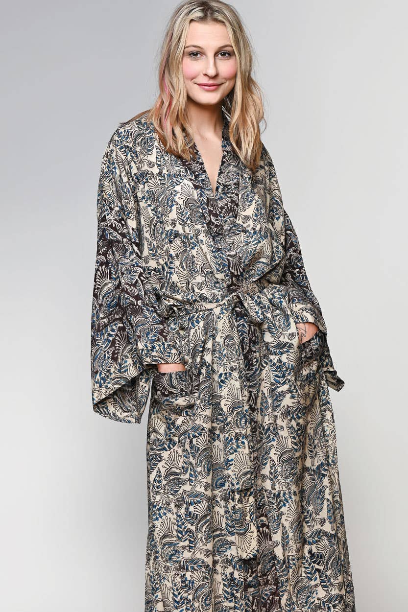 Kimono Robe Block Print