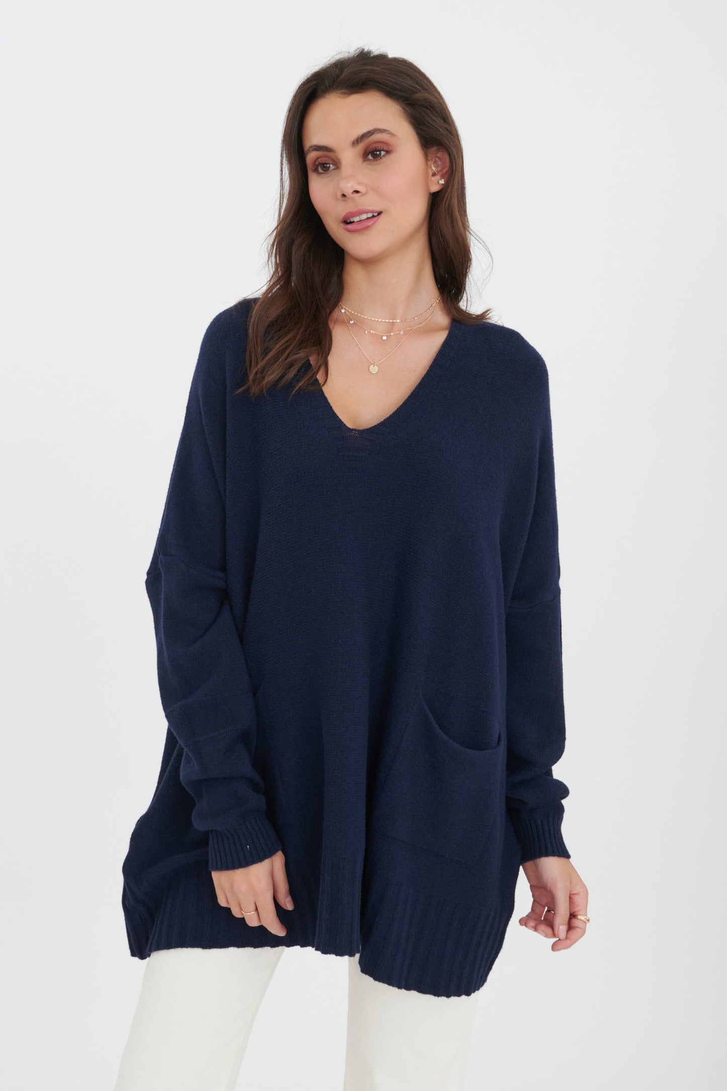 Italian V-neck sweater tunic in Green / One size