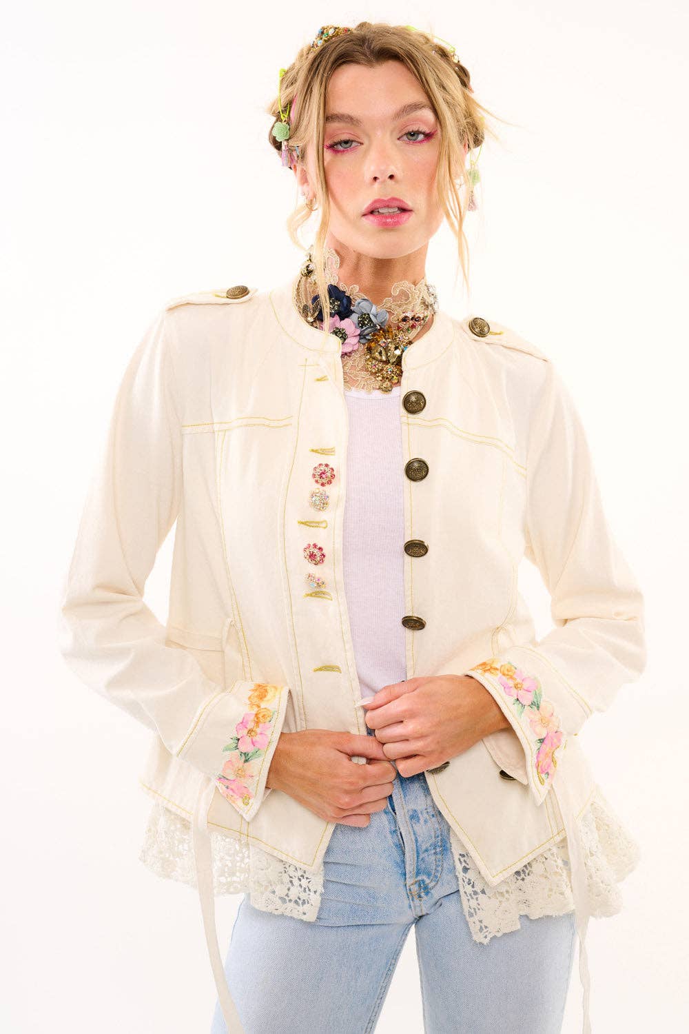 Cream Jacket With Lace Trim: Natural Ivory / Small