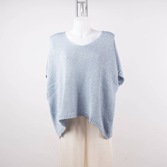 Shiny Metallic knit top in Ice Blue, Made in Italy- Size M to L