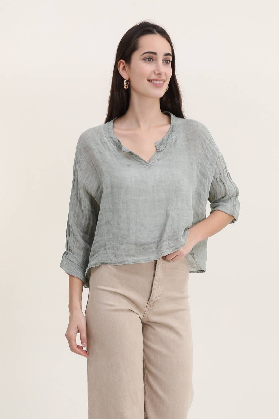 100% linen top in Grey- One size