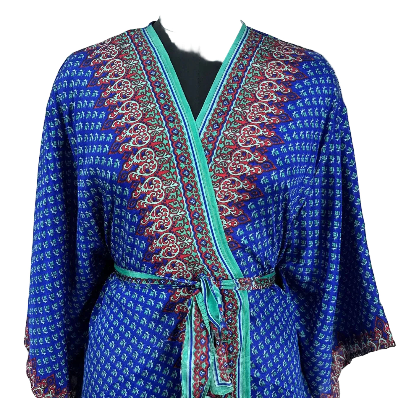 Recycle Silk Sari Short Kimono Boho Loungewear Beach Coverup