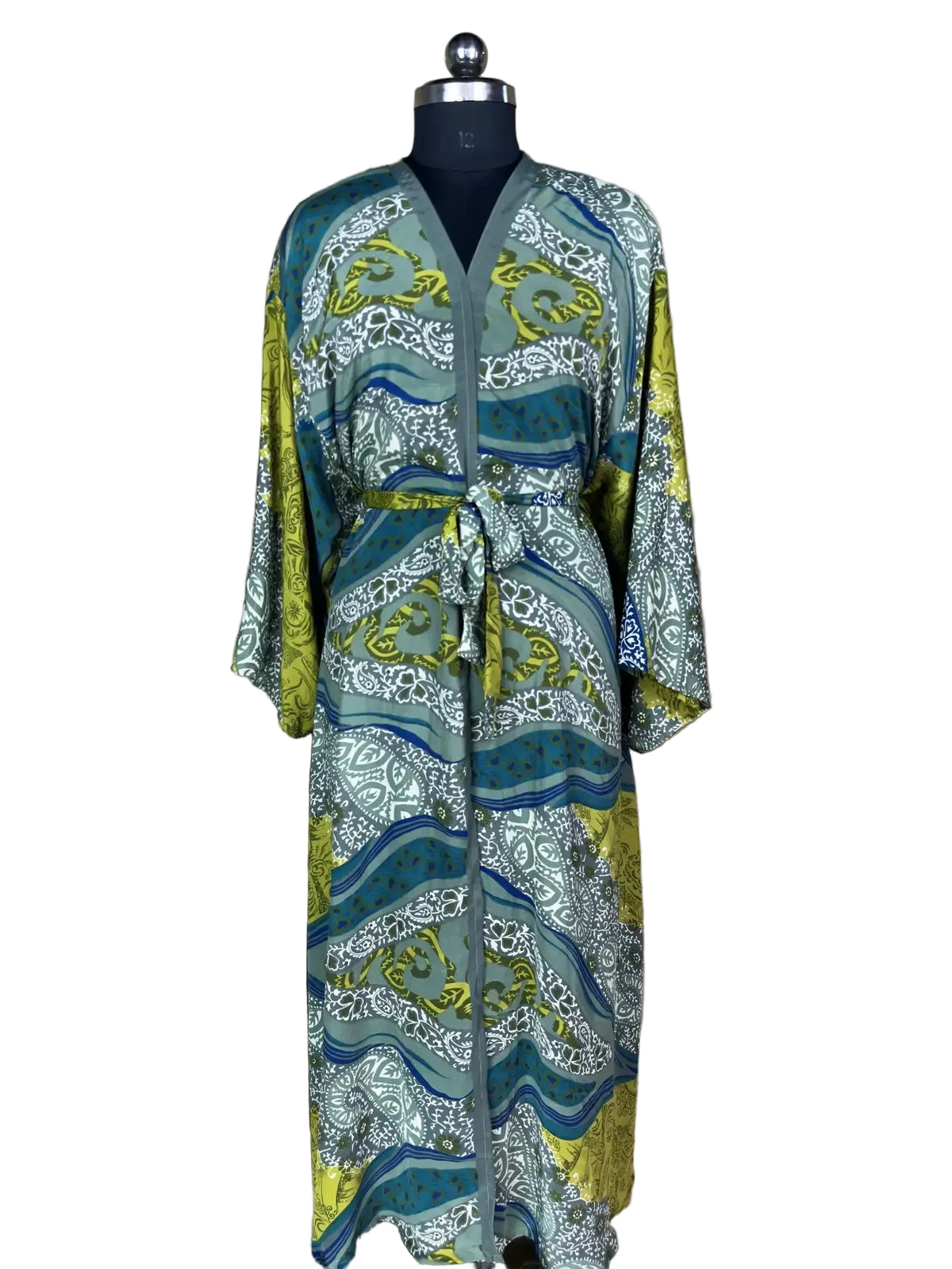 Boho Kimono House Robe Recycle Silk Beach Coverup - One Size