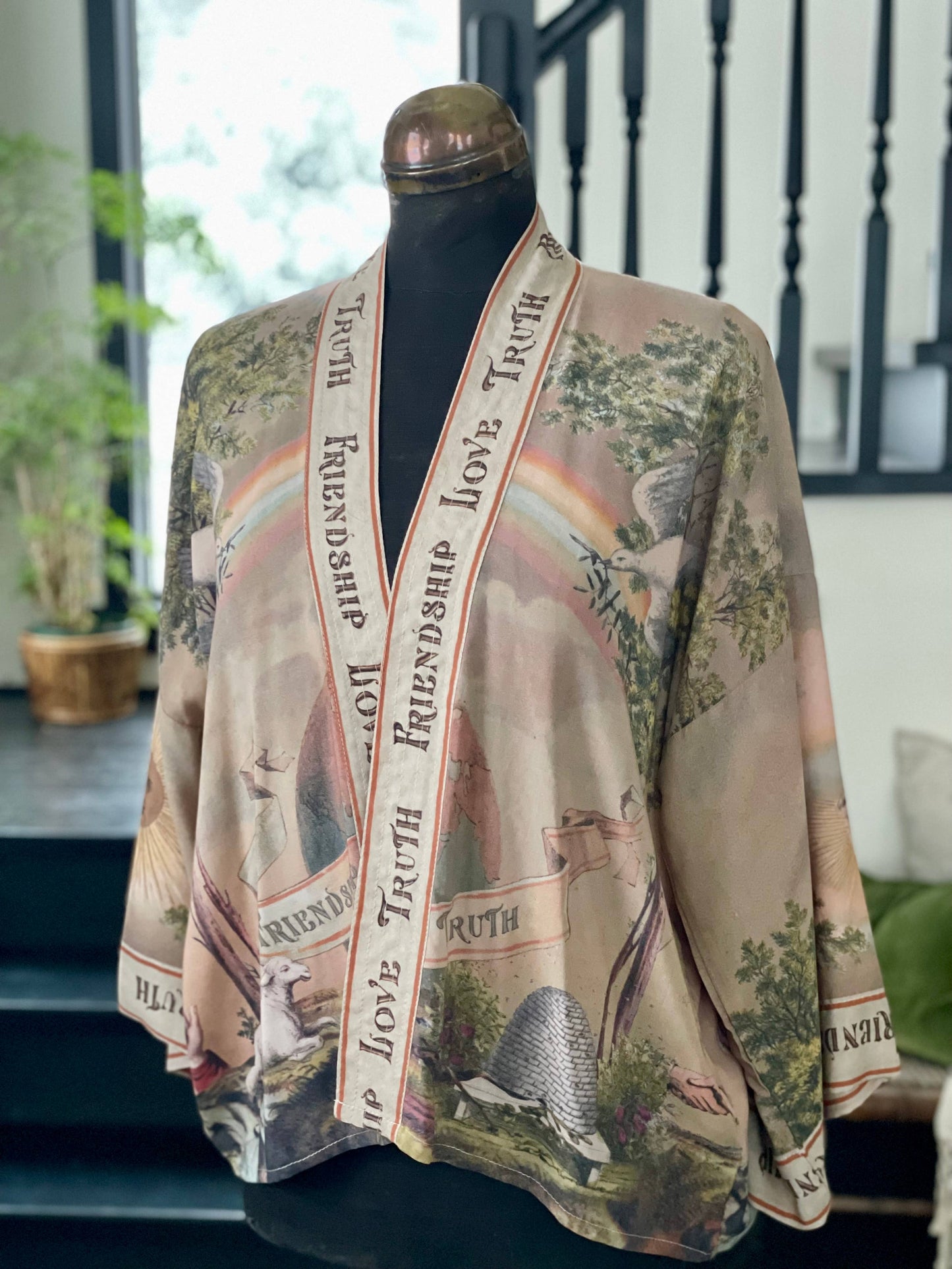 Friendship Love and Truth Cropped Bamboo Kimono Vintage Wash