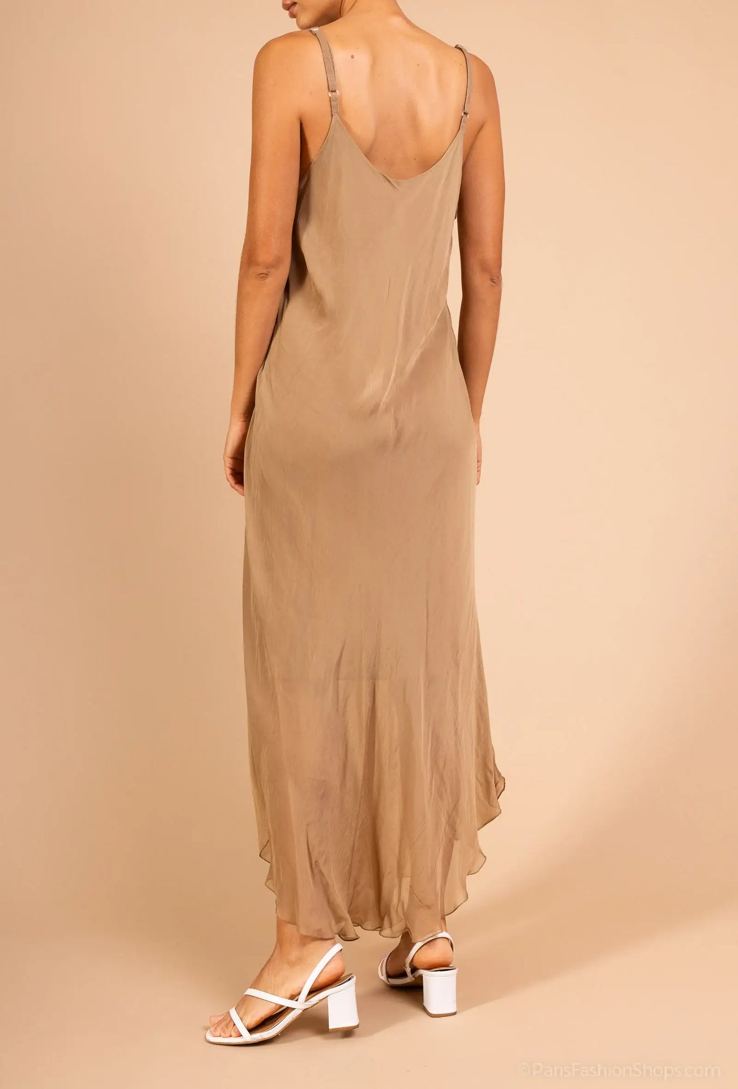 Bias-cut silk dress: 30% silk 70% viscose / Camel / Small