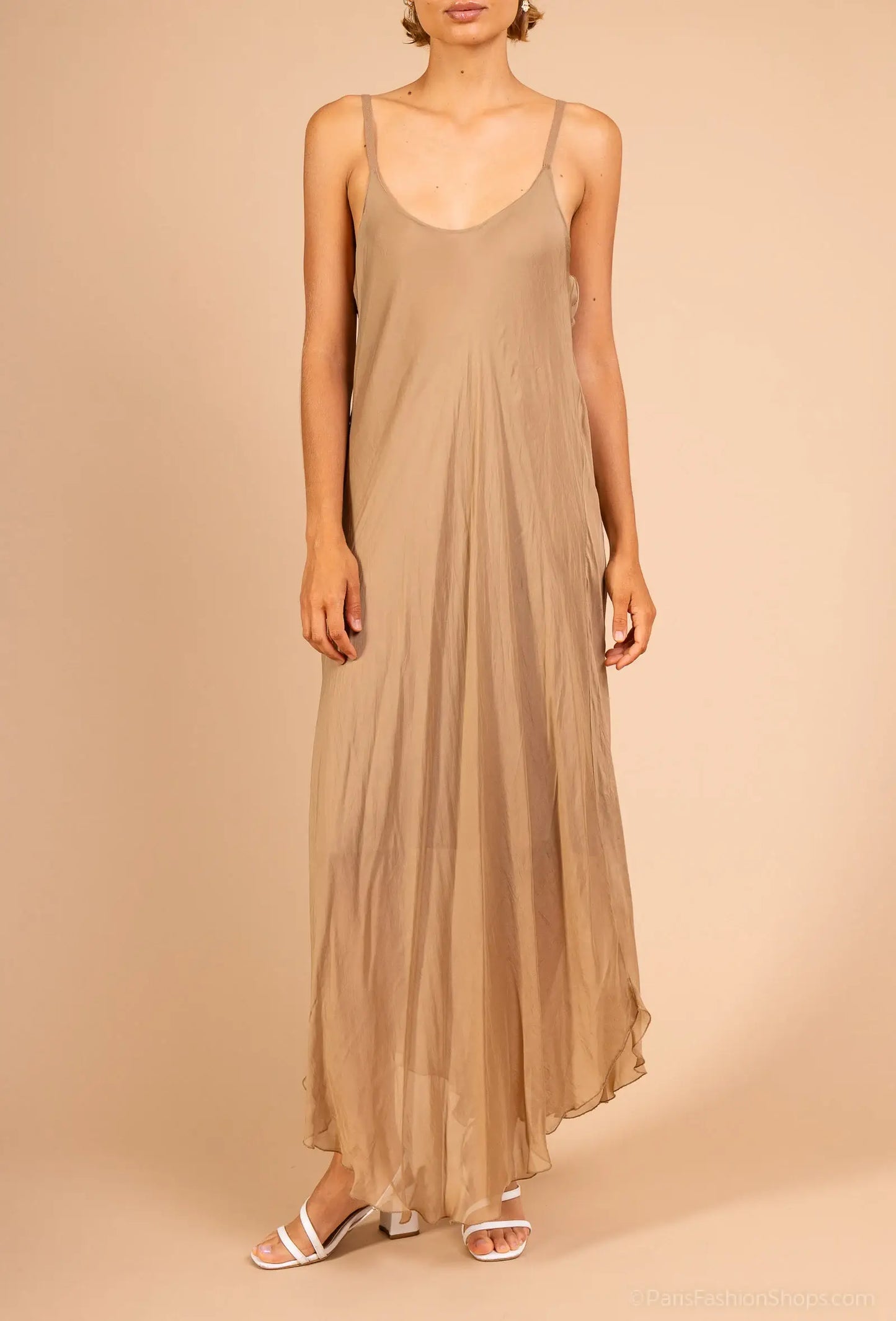 Bias-cut silk dress: 30% silk 70% viscose / Camel / Small