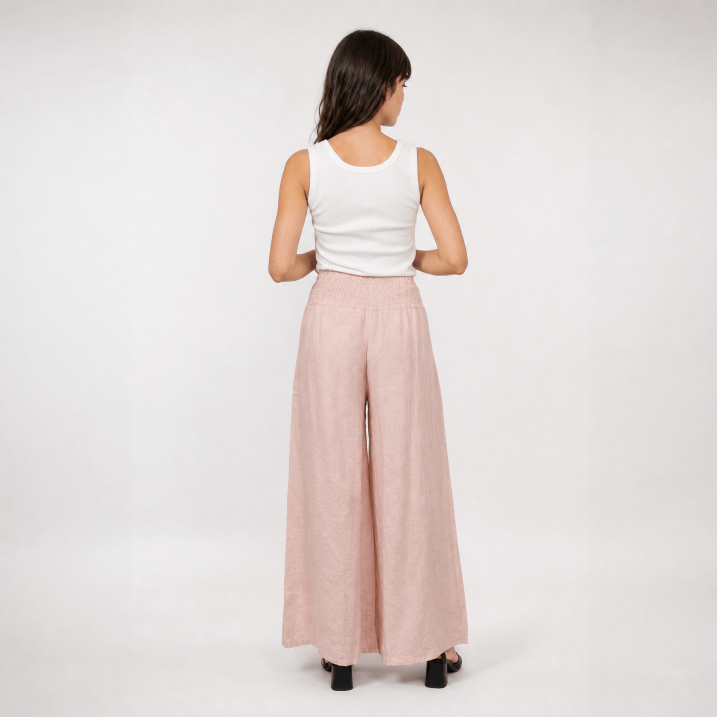 Wide linen pants with elastic waistband : Navy Blue