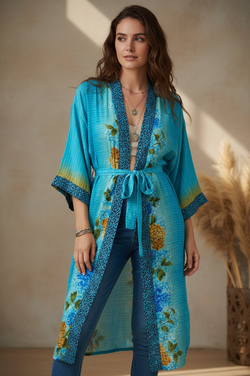 Recycle Silk Women Kimono Boho Beach Spa Cover up