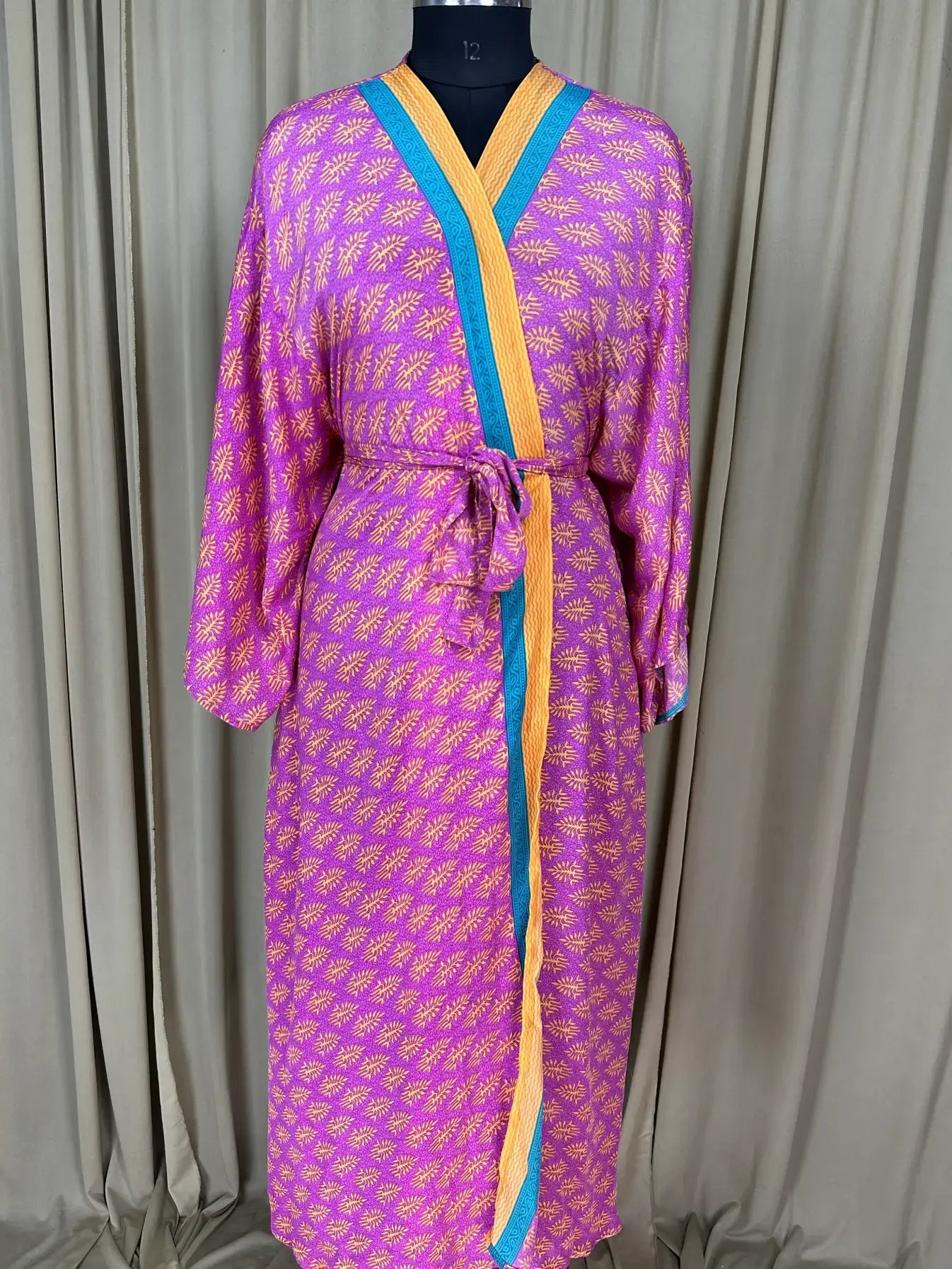Boho Kimono House Robe Recycle Silk Beach Coverup - One Size