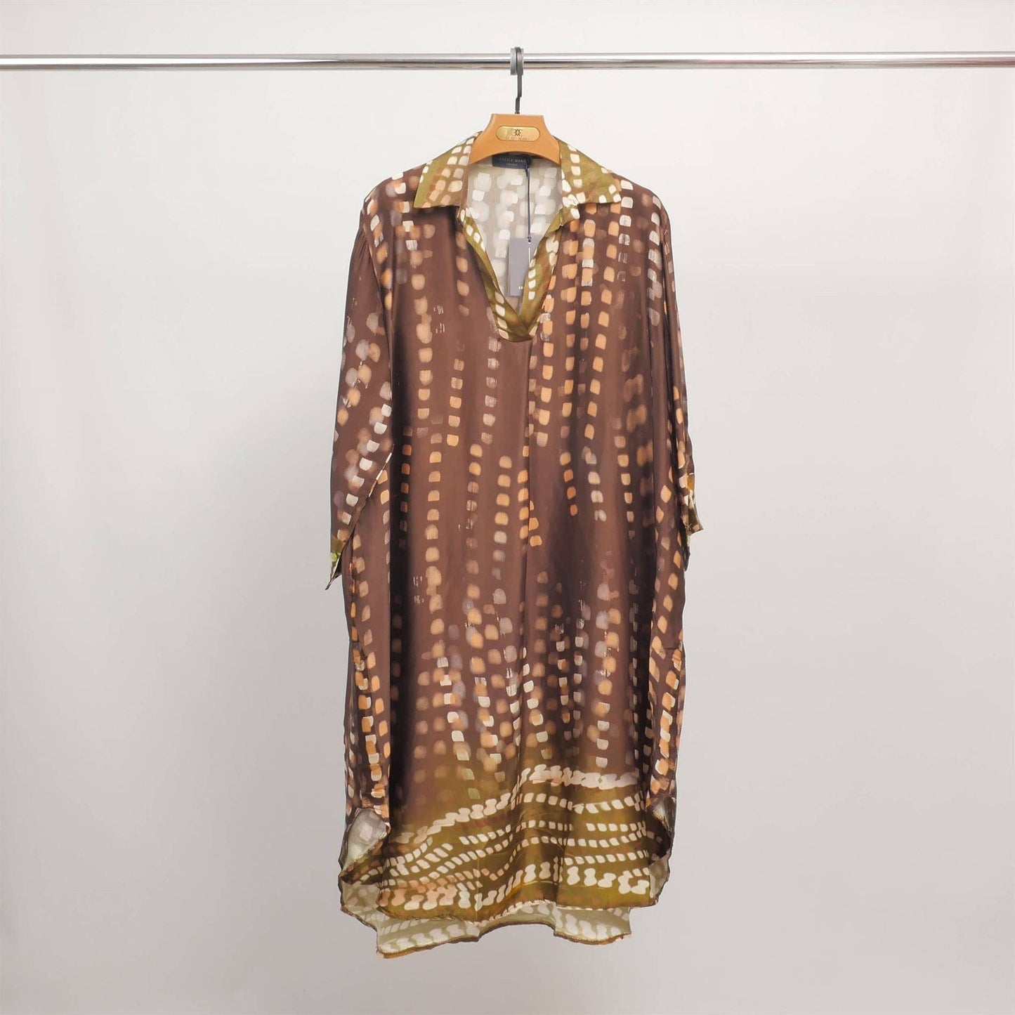 Italian print viscose/silk dress with collar- One size fits S to M