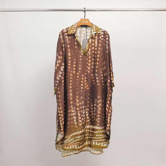 Italian print viscose/silk dress with collar- One size fits S to M