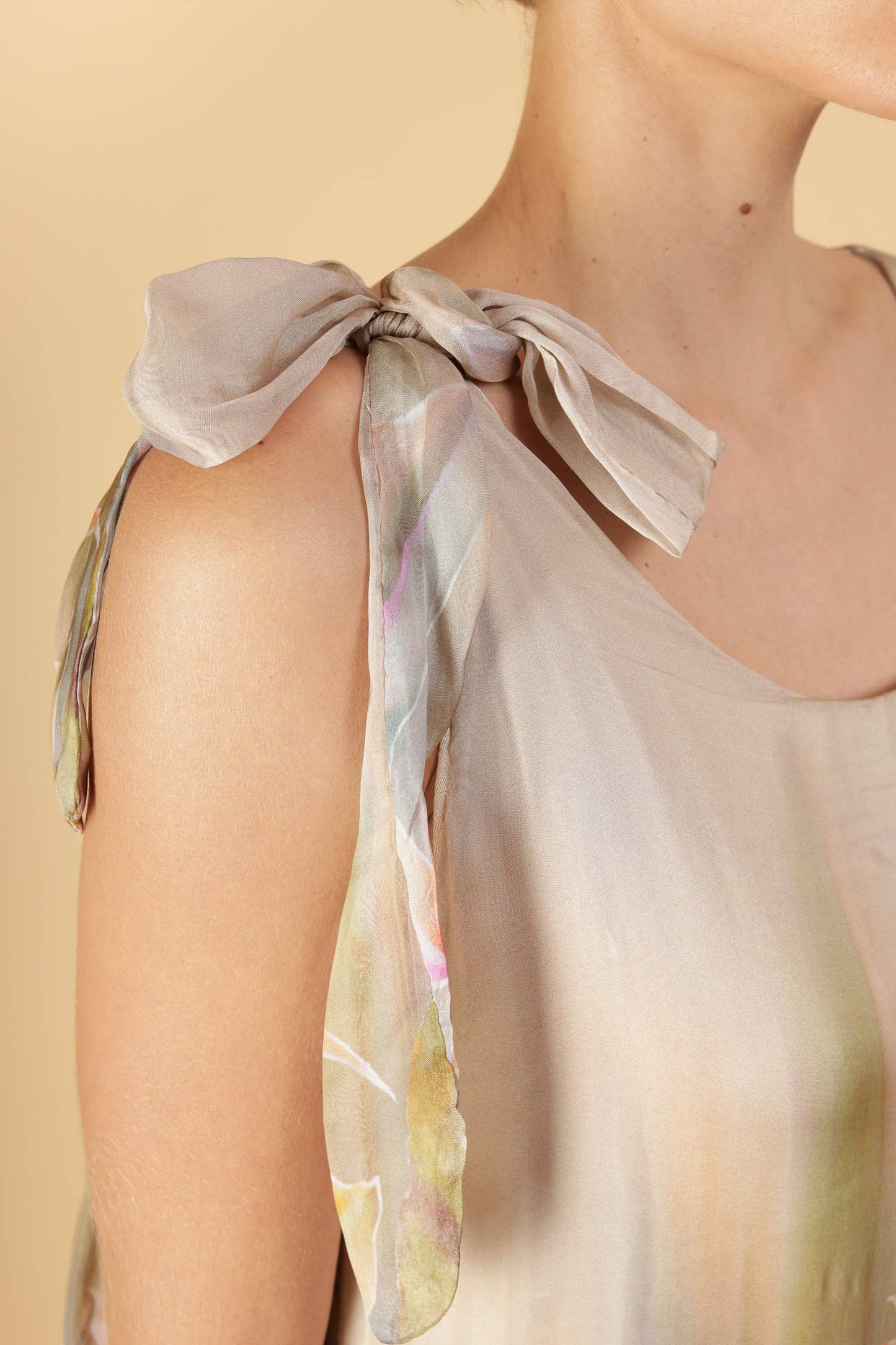 Long Silk Dress; 30% silk - 70% viscose / Beige / Size S to M