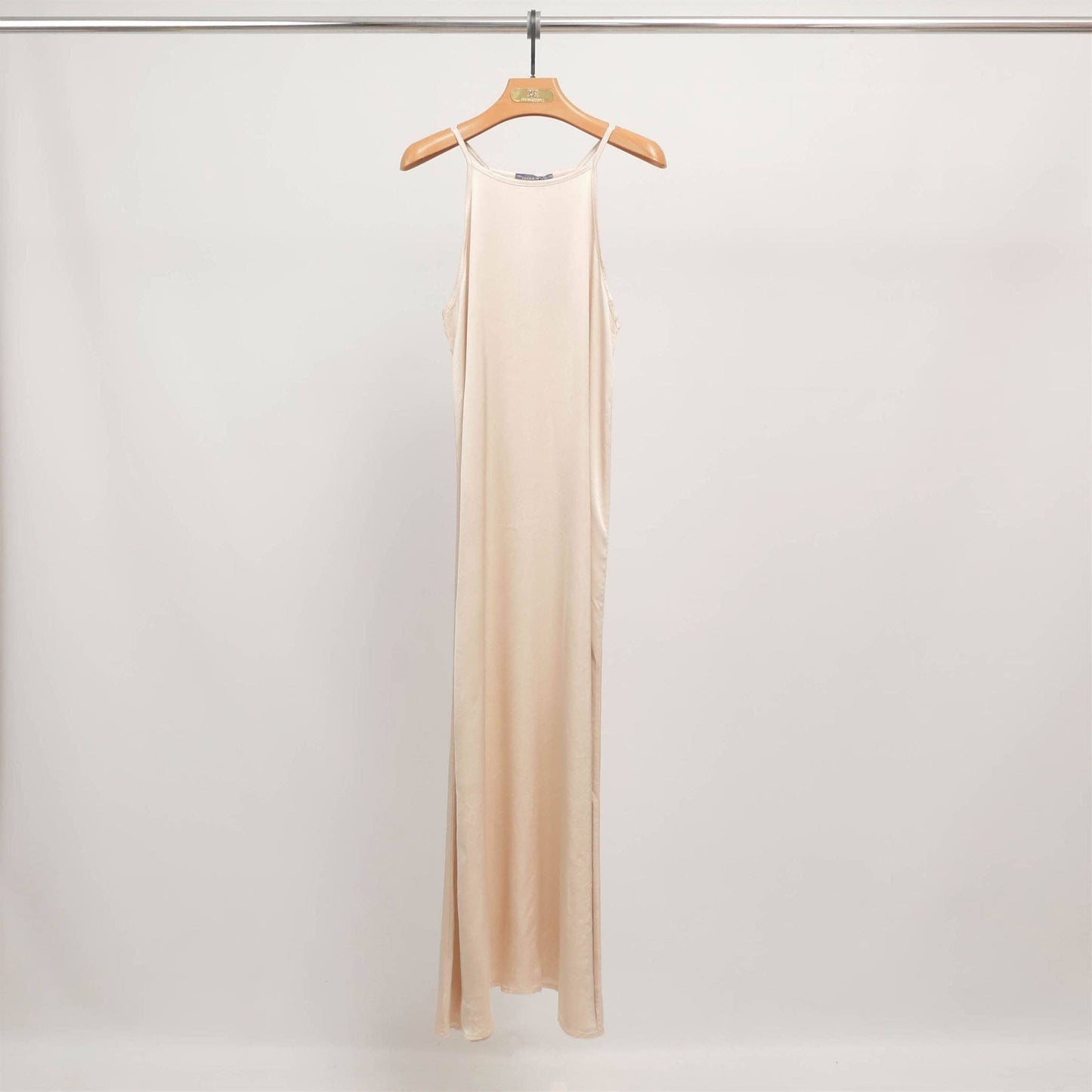 Long viscose dress with thin straps in Beige. Size S. Made in Italy