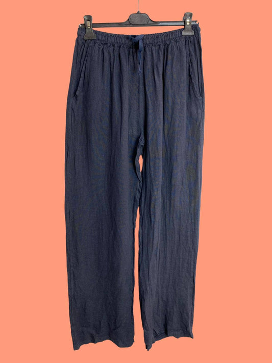 Italian 100% linen pants in Navy- One size fits 14 to 16