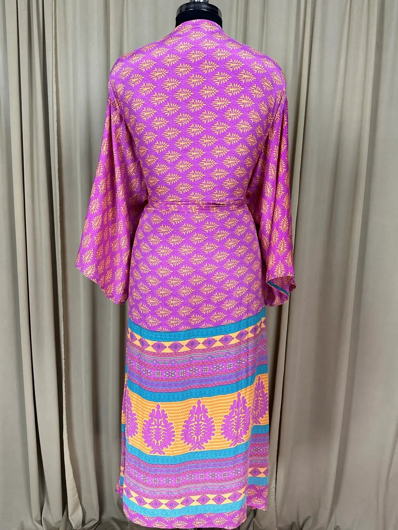 Boho Kimono House Robe Recycle Silk Beach Coverup - One Size