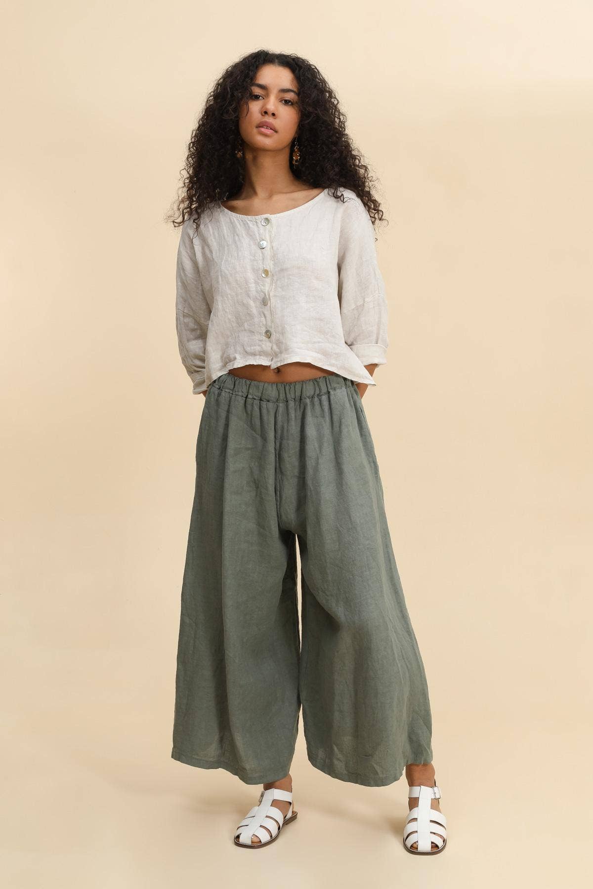 100% linen wide leg pants - One Size