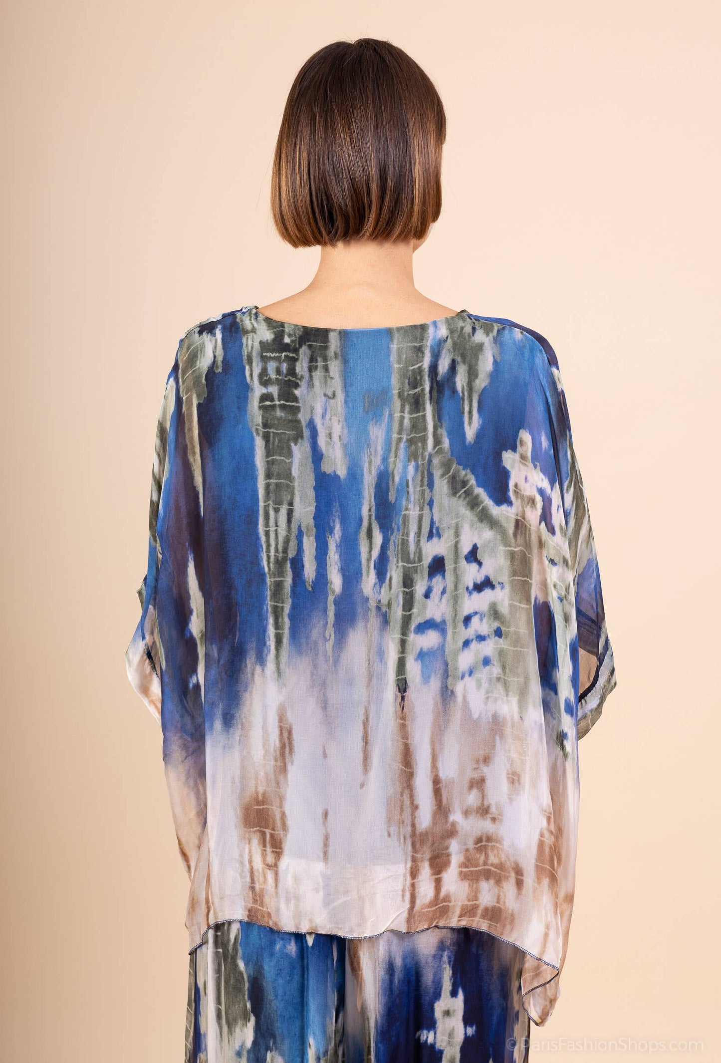 Printed silk top in Navy- Size S to M