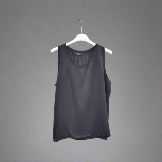 Round neck satin tank top: Black - Size 10