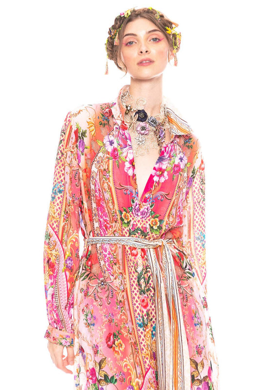 Bohemian Goddess Shirt-Dress: Bohemian Peach / Small