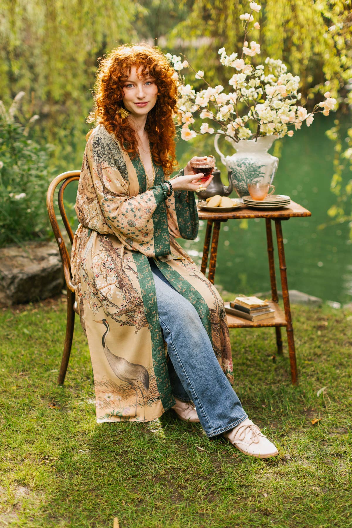 Fable Opera Duster Kimono Robe w/ Deer Moon & Blossom