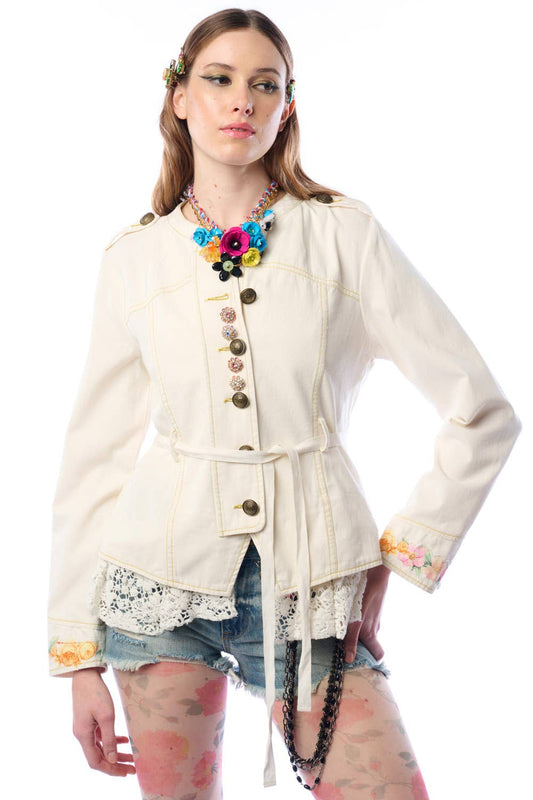 Cream Jacket With Lace Trim: Natural Ivory / Small
