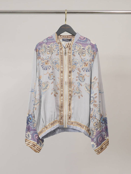Italian Printed satin zip-up jacket Blue