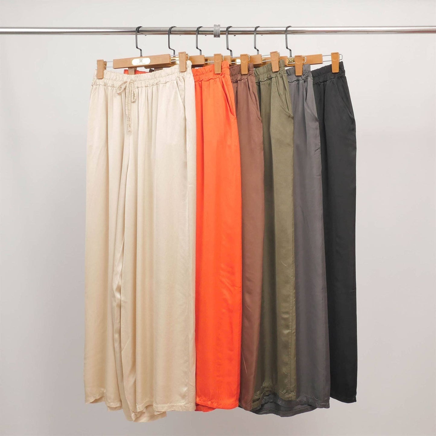 Wide fluid pants with elastic waistband KD6637VS-24: Marron