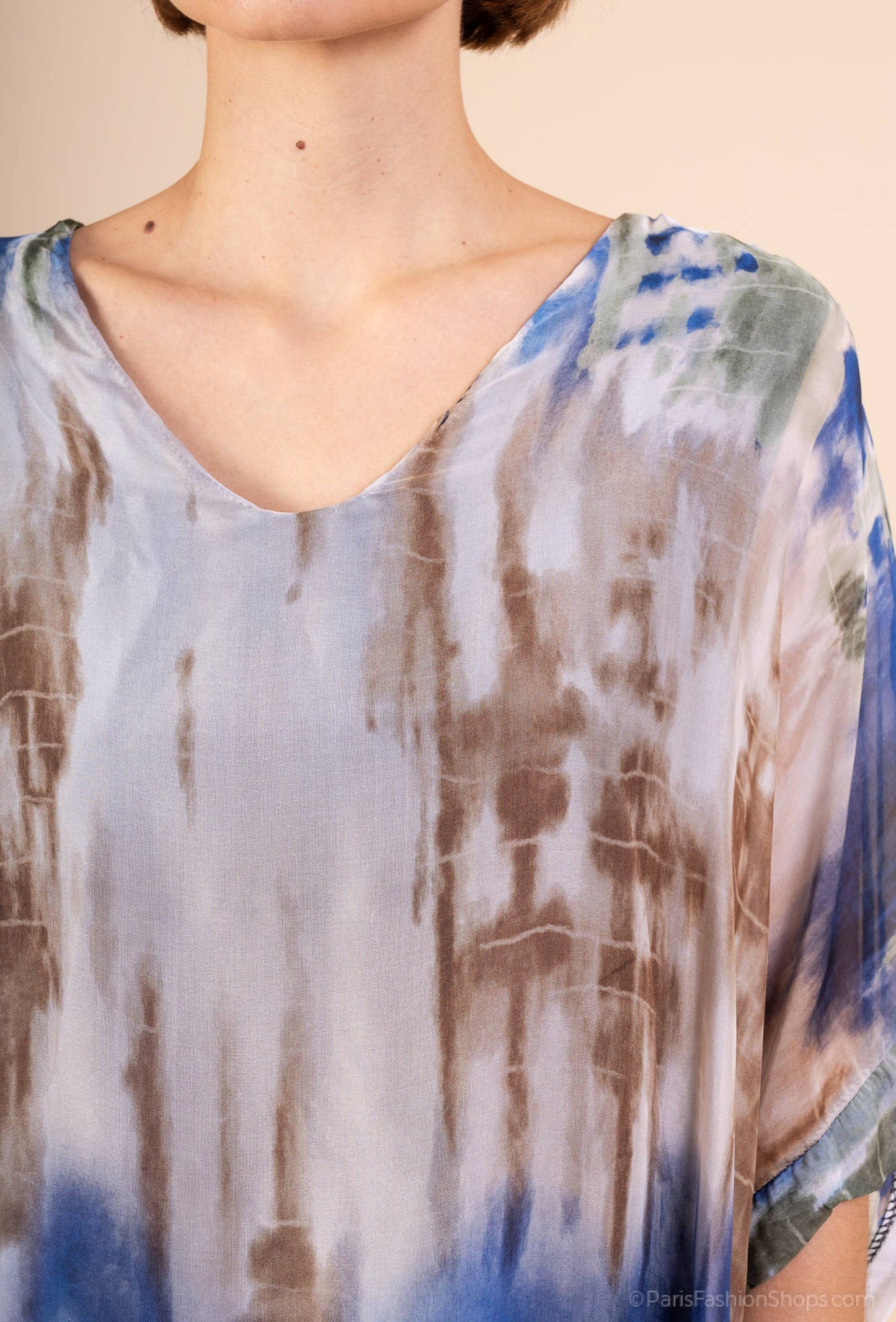 Printed silk top in Navy- Size S to M