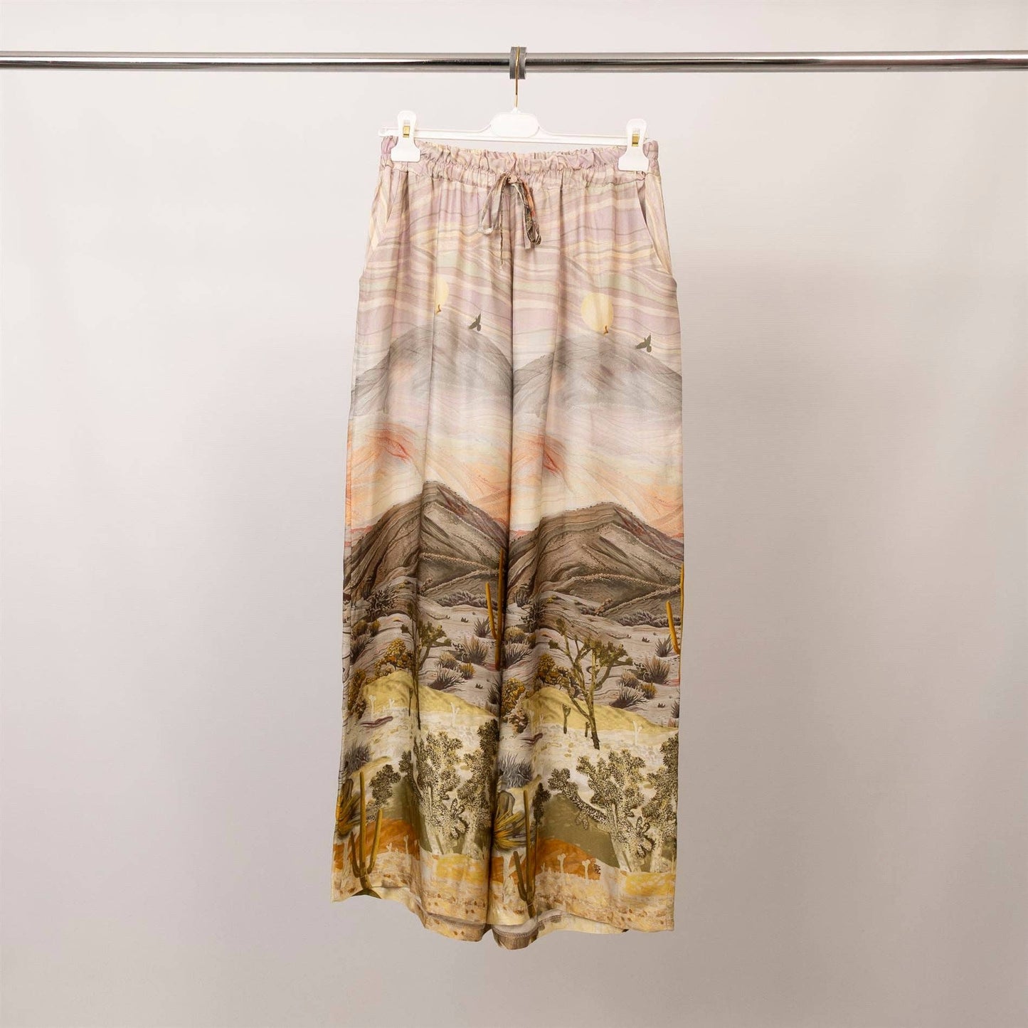 Satin landscape print trousers : Khaki