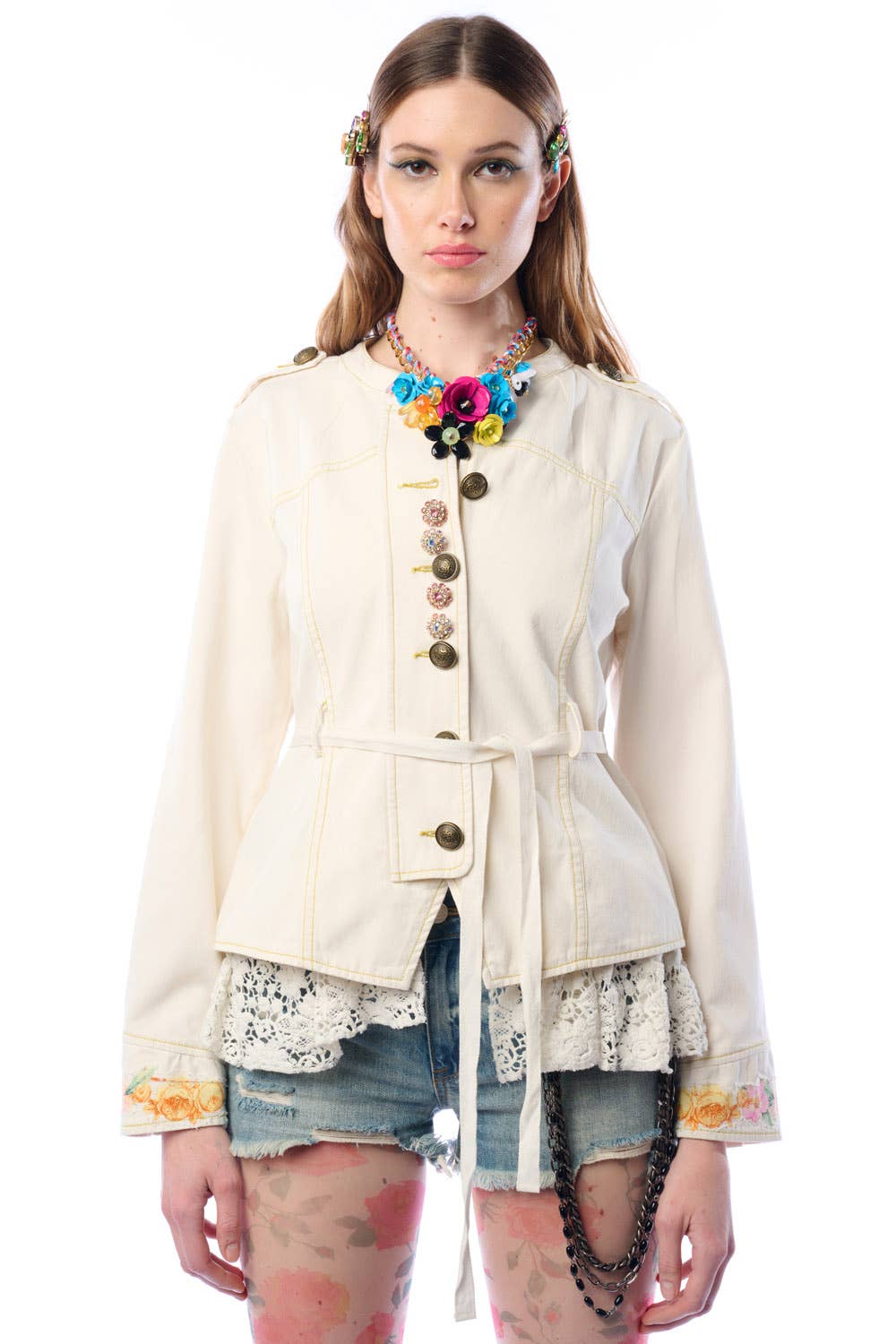 Cream Jacket With Lace Trim: Natural Ivory / Small